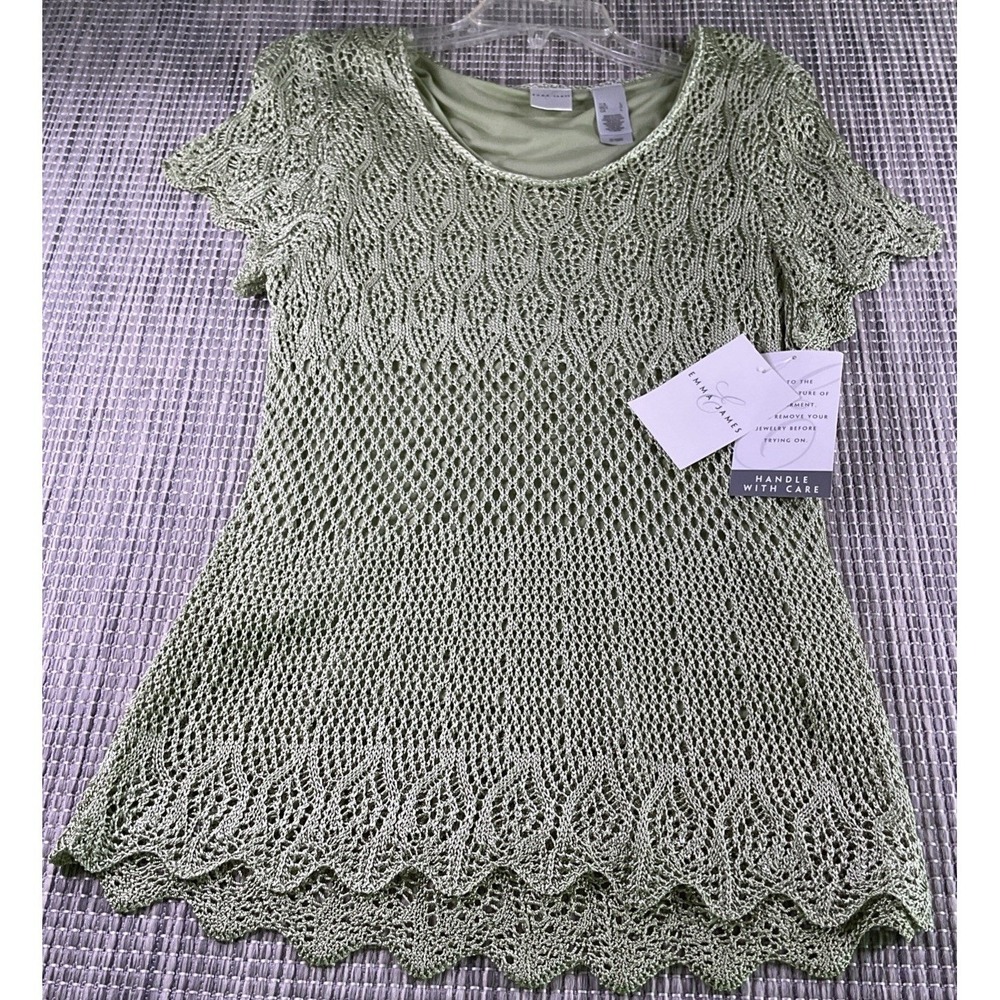 Emma James Womens Green Crochet Rayon Knit Short Sleeve Scallop Top EJMU9393 L